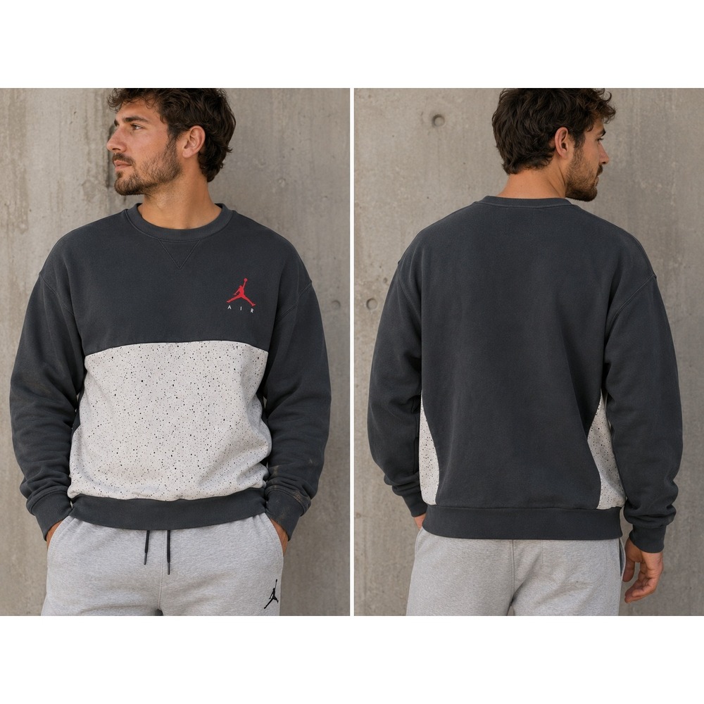 Jordan Sportswear Flight Fleece Cement Colorblock Crewneck Sweater Large Black L